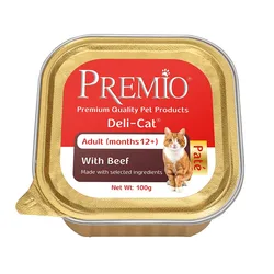 Premio - שימורי פטה לחתול בוגר בטעם בקר  גרם 100