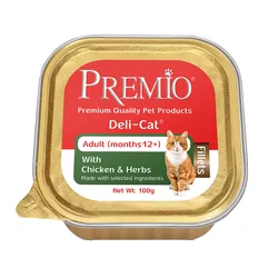 Premio - שימורי פטה לחתול בוגר בטעם עוף ועשבי טיבול גרם 100