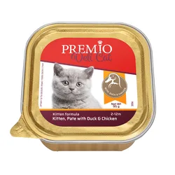 Premio -  שימורי מזון מלא 95 גרם לחתלתולים בטעם ברווז ועוף פטה